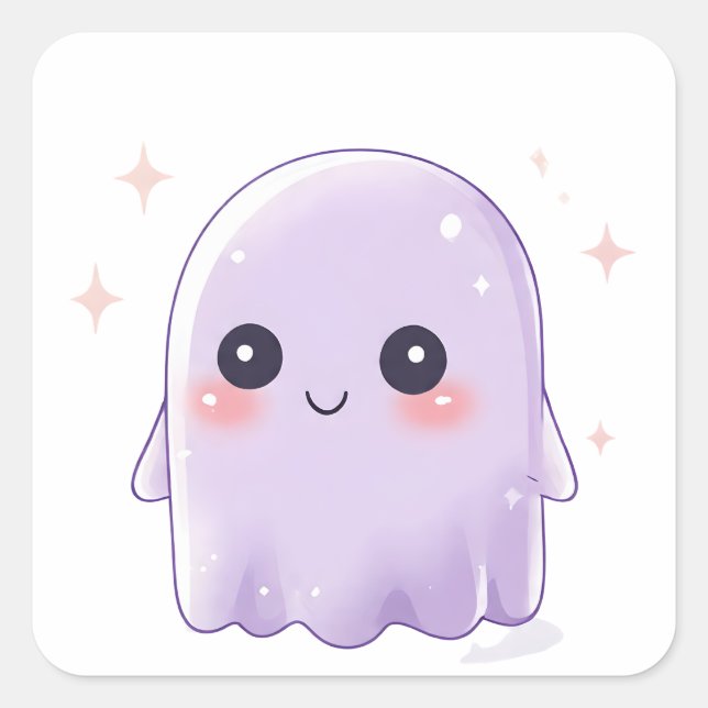 Carré Cute Kawaii Ghost Sticker | Halloween Aesthetic (Devant)