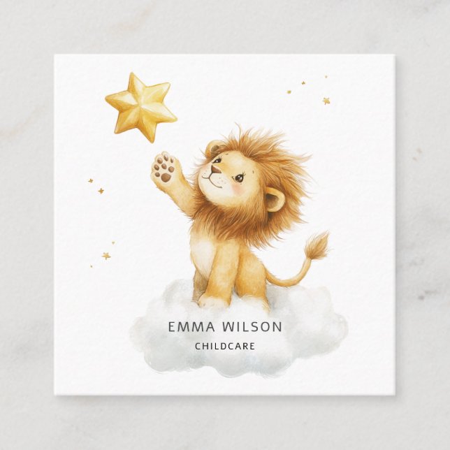 Carré Cute Lion Carte de visite de garde d'enfants (Devant)