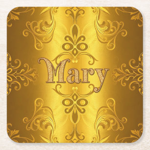 Carré Cute Mary Nom Dessous de verre Gold Foil