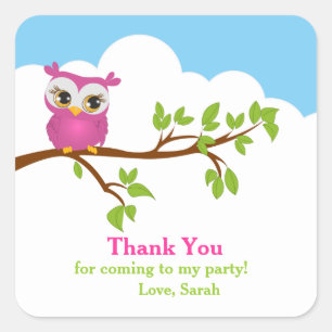 Carré Cute Owl sur Branche fille Anniversaire Sticker Me