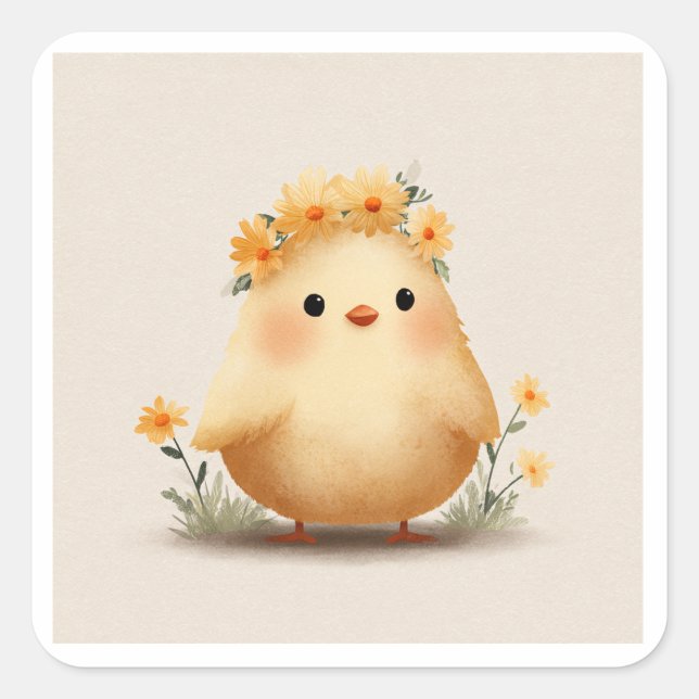 Carré Cute Spring Chick Flower Crown Sticker (Devant)