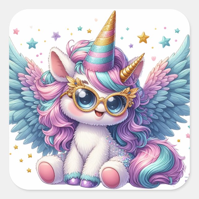 Carré Cute Unicorn avec Sticker Stars (Devant)