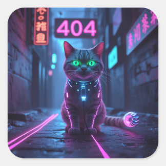 Carré Cyberpunk 404 Error Neon Cat Sticker