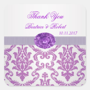 Carré Damask violet, améthyste photo Sticker Merci