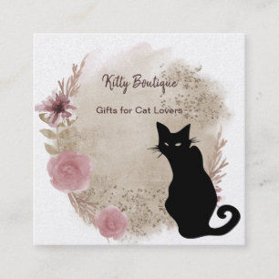 Carré d'aquarelle Boho Chat Noir Carte de visite