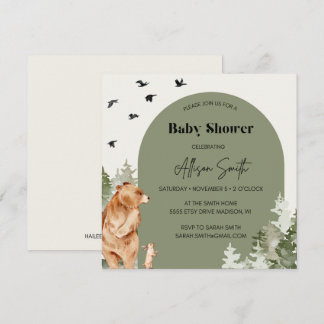Carré d'aquarelle de bois Invitations Baby showers