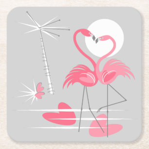 Carré de dessous de verre d'amour de Flamant rose