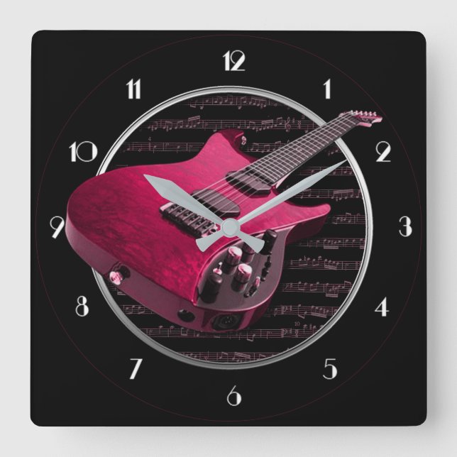 Carré de guitare électrique rouge Horloge murale (Recto)