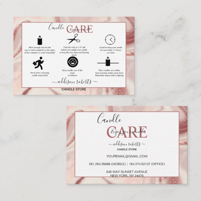Carré de soins aux bougies rose esthétique Carte d (Devant / Derrière)