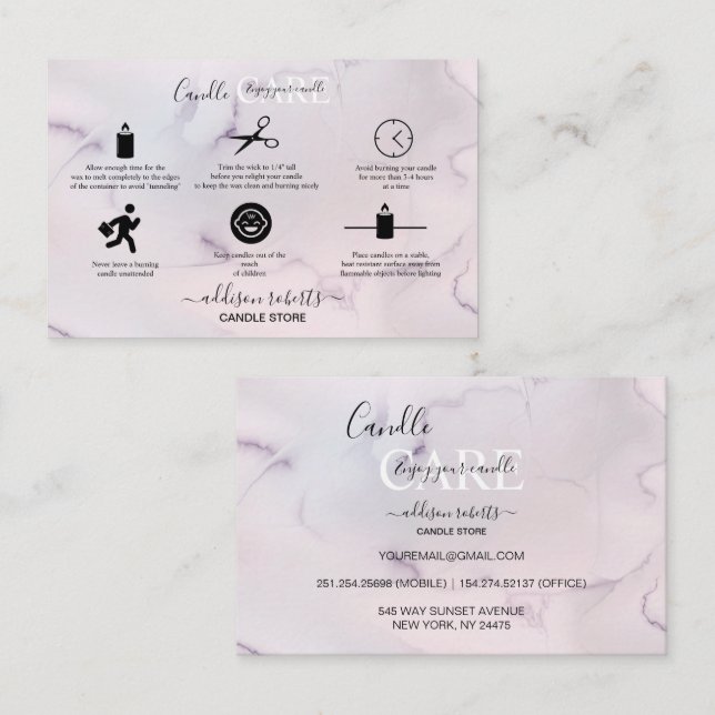 Carré de soins aux bougies rose esthétique Carte d (Devant / Derrière)