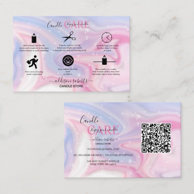 Carré de soins aux bougies rose esthétique Carte d (Devant / Derrière)