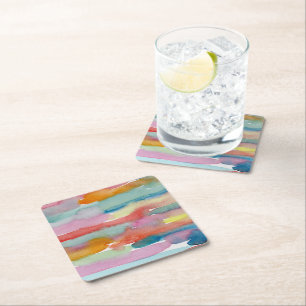 Carré Dessous de verre à boire en aquarelle abstraite co