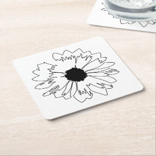 Carré Dessous de verre à fleurs noir et blanc