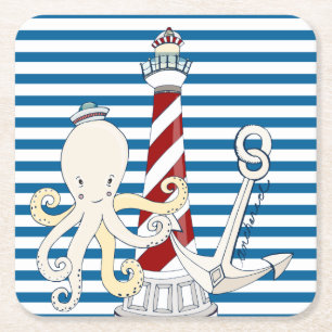 Carré Dessous de verre bleus et blancs nautiques de