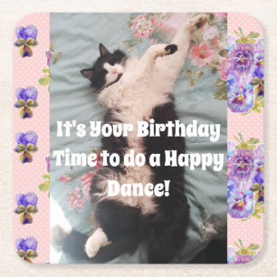 Carré Dessous de verre d'anniversaire de Tuxedo Cat Cute