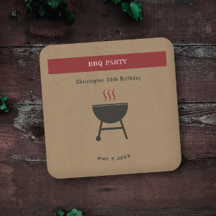Carré Dessous de verre d'anniversaire Kraft & Rustic BBQ