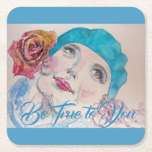 Carré Dessous de verre d'aquarelle de la Rose rouge