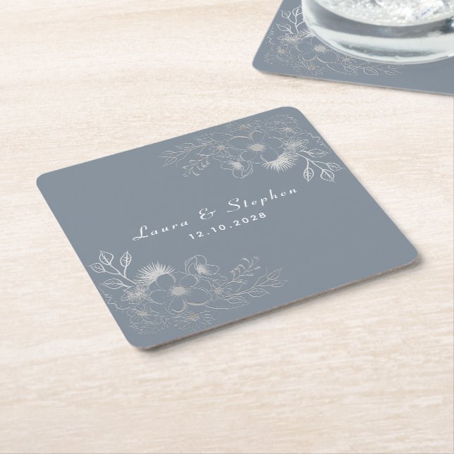 Carré Dessous de verre de boisson Mariage bleu Dusty (Incliné)