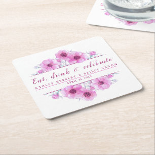 Carré Dessous de verre de célébration de fleur rose d'An