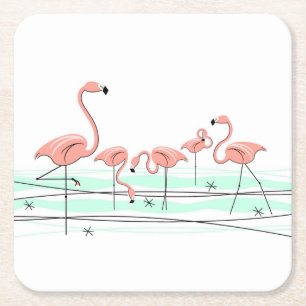 Carré Dessous de verre de groupe de Flamants roses