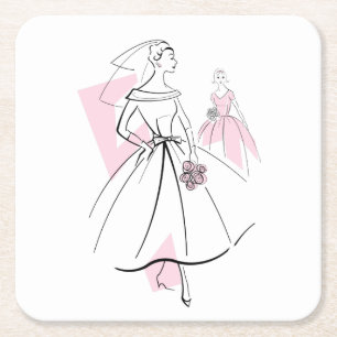 Carré Dessous de verre de groupe rose Fashion Bride