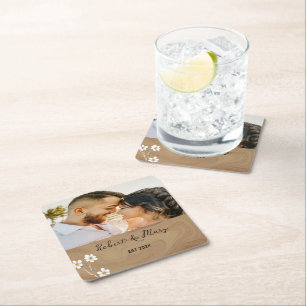 Carré Dessous de verre de Mariage photo Brown Rustique