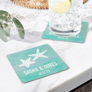 Carré Dessous de verre de mariage Starfish Aqua Beach