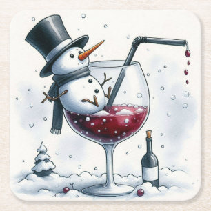 Carré Dessous de verre de Noël Tipsy Snowman