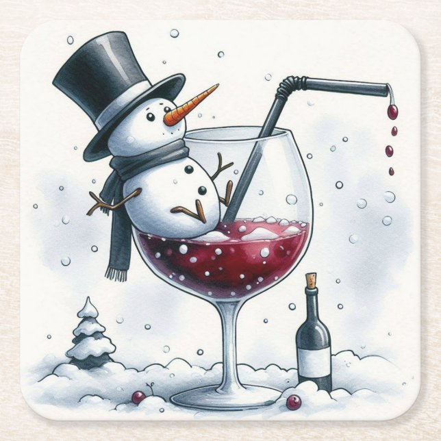Carré Dessous de verre de Noël Tipsy Snowman (Devant)