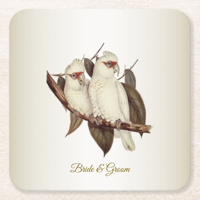 Carré Dessous de verre de papier aux oiseaux blancs (Devant)
