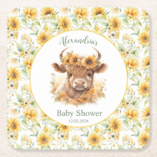 Carré Dessous de verre de papier Baby shower Sunflowers 