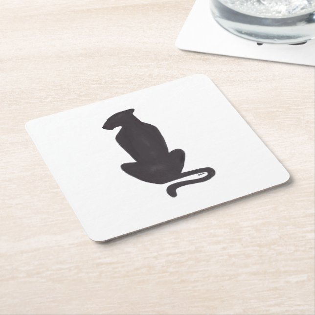 Carré Dessous de verre de papier blanc Silhouette de cha (Incliné)