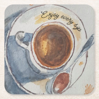 Carré Dessous de verre de papier café aquarelle personna