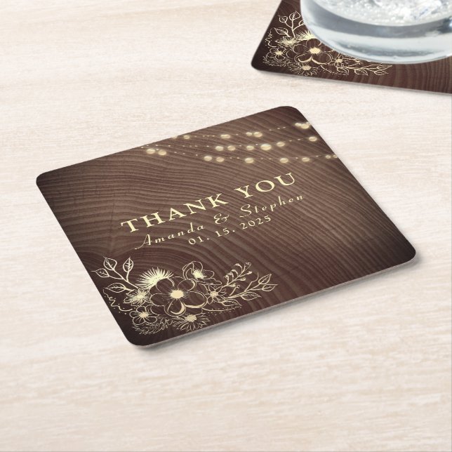 Carré Dessous de verre de papier de Merci Mariage rustiq (Incliné)