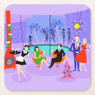 Carré Dessous de verre de papier de Noël Tropical Retro