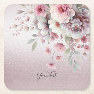 Carré Dessous de verre de papier floral blanc rose moder