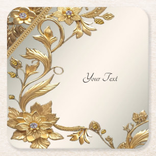 Carré Dessous de verre de papier Floral Feuille Golden W
