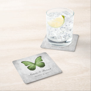 Carré Dessous de verre de papier Mariage papillon vert