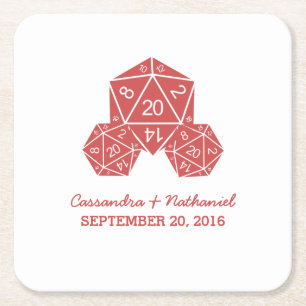 Carré Dessous de verre de papier Mariage Red D20 Dice