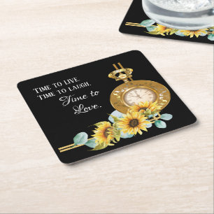 Carré Dessous de verre de papier Mariage tournesol (noir