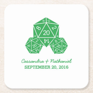 Carré Dessous de verre de papier Mariage Vert D20 dés