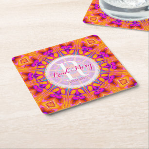 Carré Dessous de verre de papier monogramme rose de Fuch