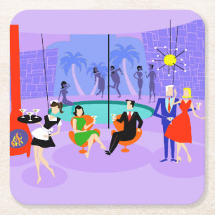 Carré Dessous de verre de papier Retro Tropical Cocktail