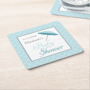 Carré Dessous de verre de parapluie de baby shower bleus