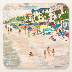 Carré dessous de verre de peinture "Fort Myer's Beach"
