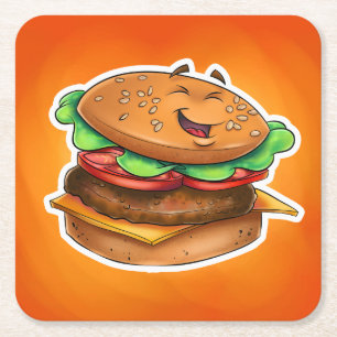 Carré dessous de verre d'hamburger de bande dessinée