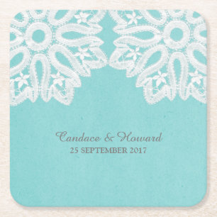 Carré Dessous de verre en dentelle turquoise