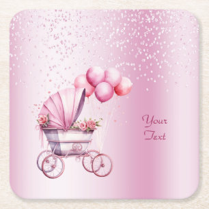 Carré Dessous de verre en papier à poussette rose