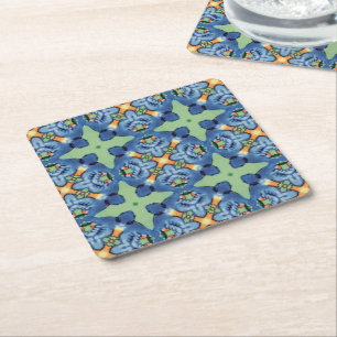 Carré Dessous de verre en papier Arabesque Oiseau Bleu