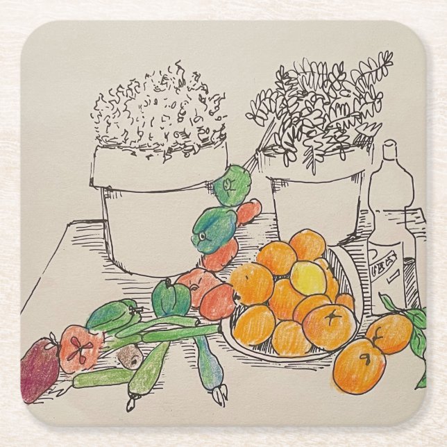 Carré Dessous de verre en papier avec oranges (Devant)